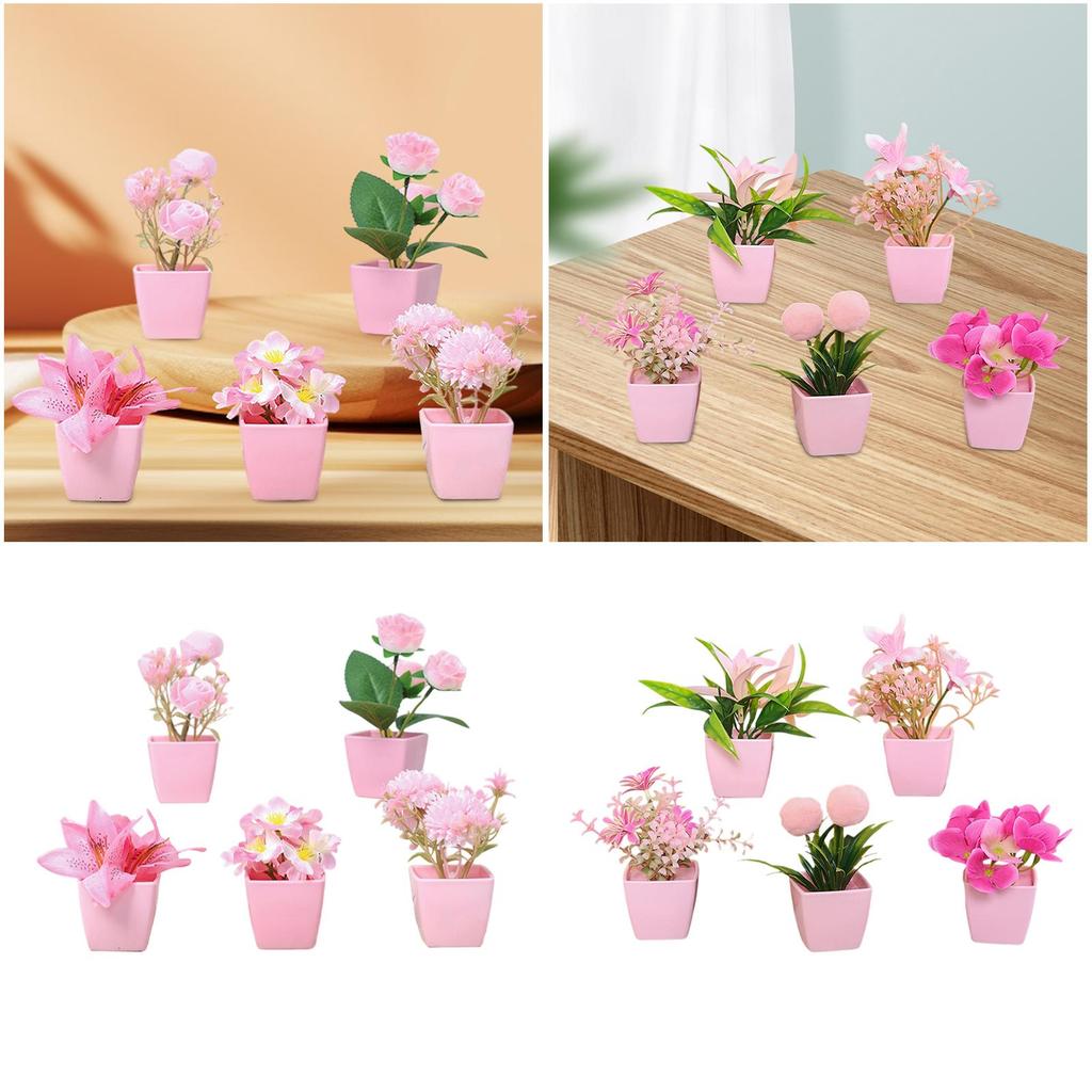 5Pcs Pink Simulated Flowers Flower Bouquet Vases Tabletop Decor Creative Fake