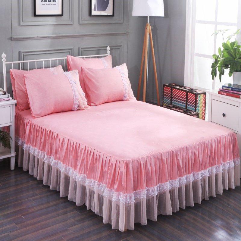 3pcs Summer Lace Solid Color Bed Skirt Transparent Gauze Skirt Hem Cotton Bed Cover Environmentally Friendly Comfortable Bedding