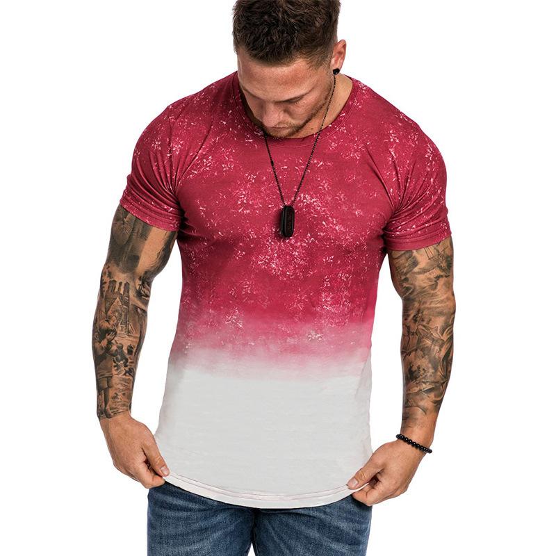 Summer Round Neck 3D Gradient Print Top Fashionable Casual Short Sleeved Men's T-shirts