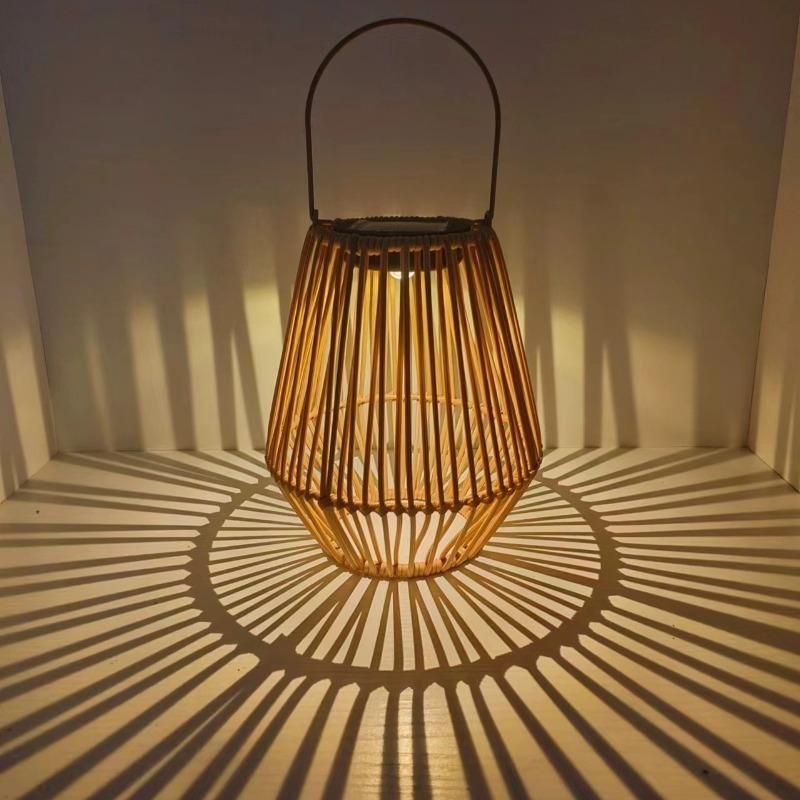 Boho-Style Handmade Solar Powered Rattan Chandelier - Waterproof Solar Light - with Handle, Ideal for Decorating Gardens