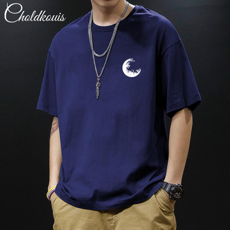 Cotton Short Sleeved T-shirt for Men Summer Trendy Brand, Loose and Versatile, Simple Printing, Comfortable and Casual Half Sleeved T-shirt