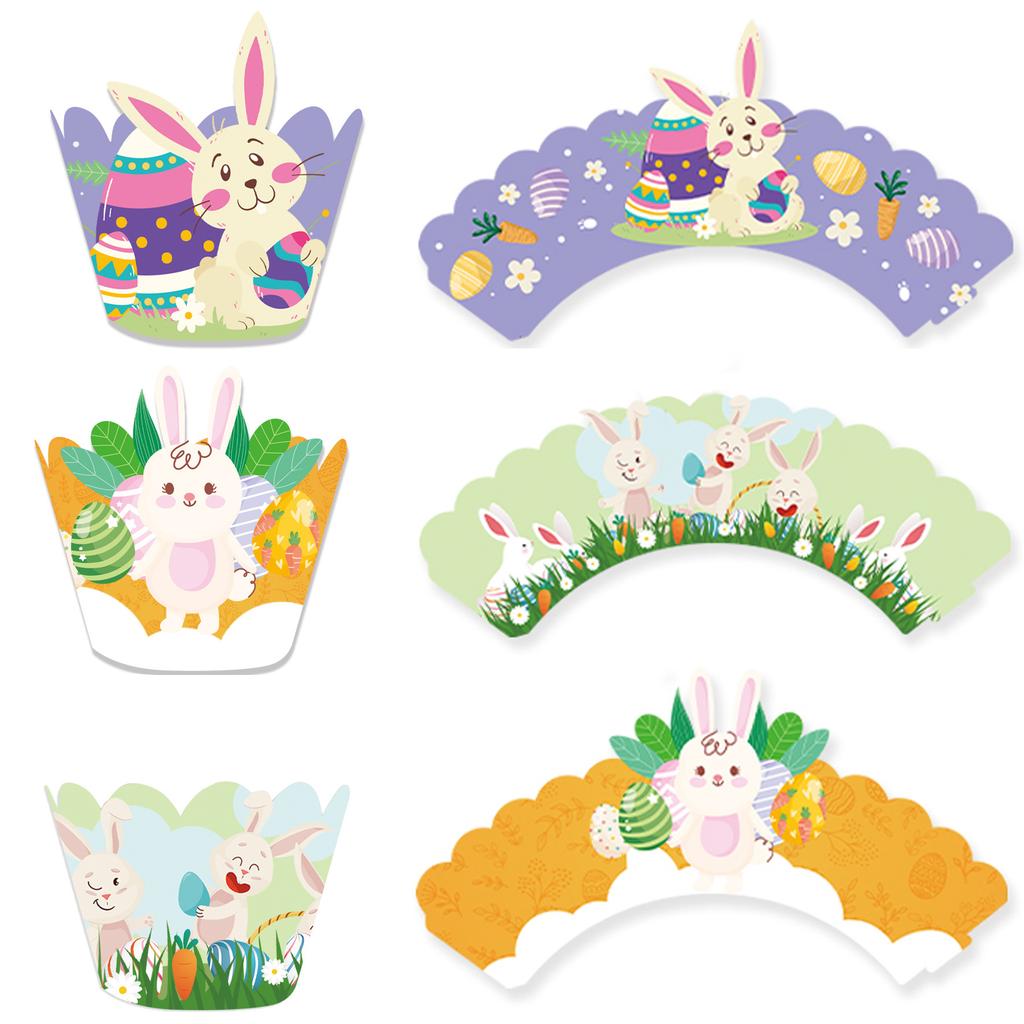 6/12pack Cartoon Easter Bunny Cupcake Wrappers Rabbit Egg Cake Topper for Easter Spring Party birthday Decor Dessert Supplies