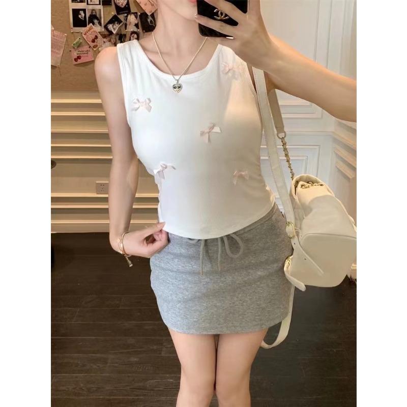 Small Fragrance Bow Halter Vest Summer New Slim-fit Outerwear Base Spice Sleeveless Short Top