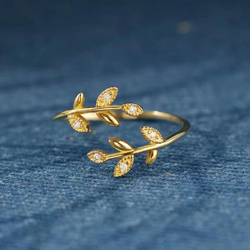 

Huitan Fresh Style Leaf Design Opening Ring for Lady Party Engagement Elegant Accessories Daily Versatile Zircon with Shiny CZ resizable