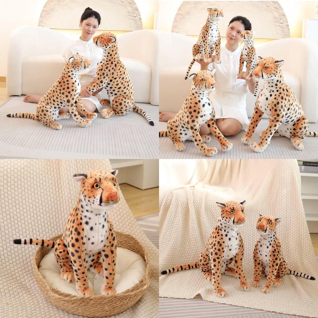Realistic Leopard Plush Toy Soft Stuffed Cheetah Doll For Kids And Collectors
