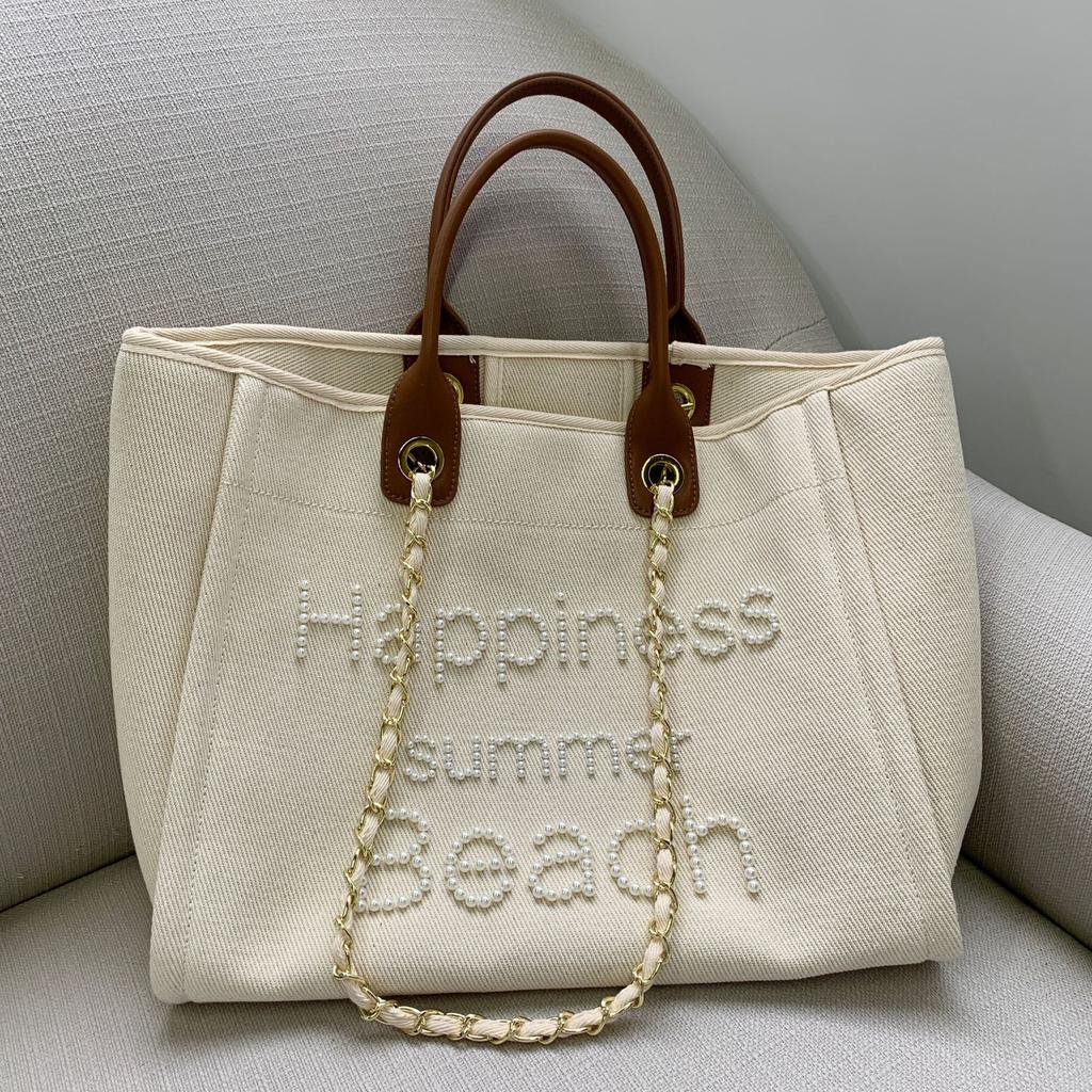 New Women Tote Bag Fashion Canvas Large Handbag Chains Genuine Leather Shoulder Bags Ladies Big Messenger Bag Shopping Bag
