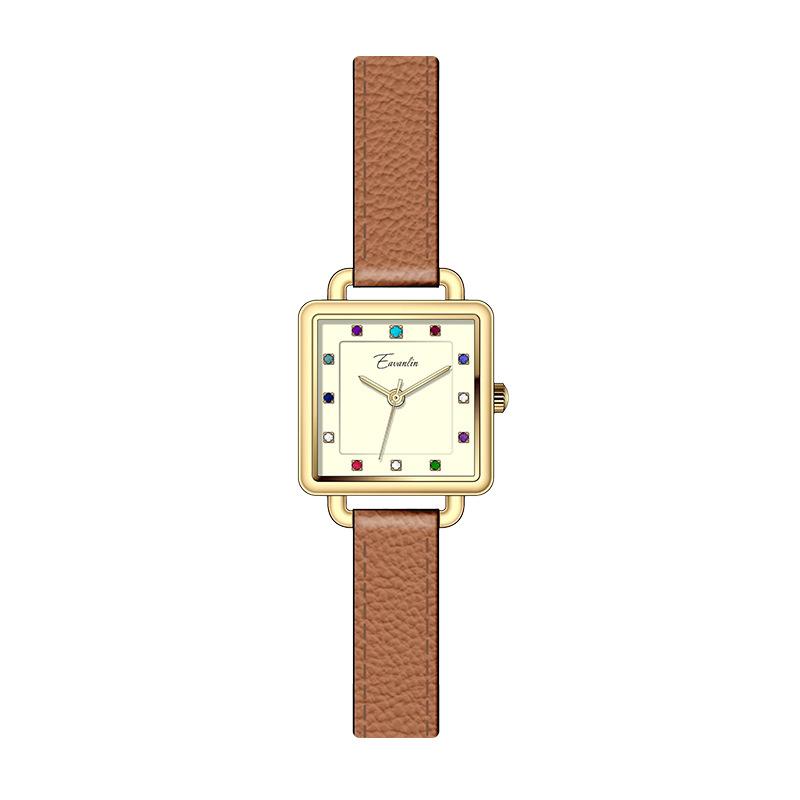 Second-hand Diamond-encrusted Small Square Watch Casual Student Commuting Niche Quartz Watch Daily Simple Belt Watch for Women