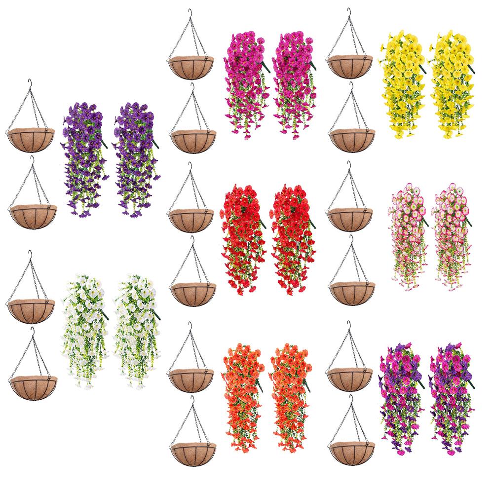 4PCS Artificial Hanging Flowers UV Resistant Plastic Faux Hanging Plants Morning Glory Vines for Outdoor Spring Decoration
