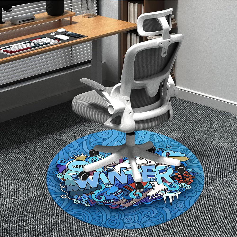 

1pc Winter Sports Chair Carpet for Office, Round Polyester Mat, Indoor Decor for Office, Easycare Fabric, Washable Non-slip Area Carpet 80cm