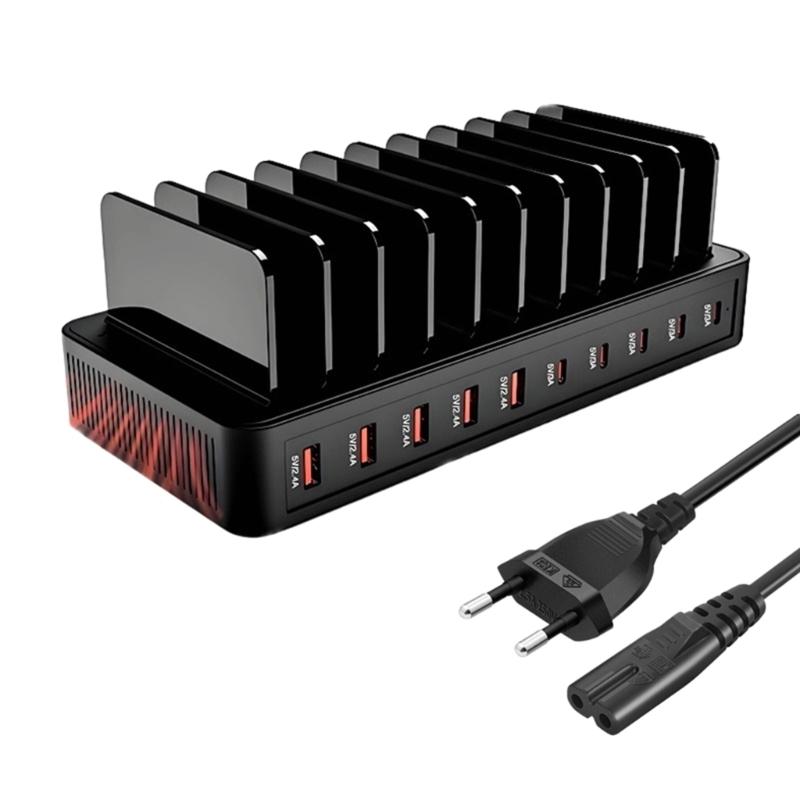 Intelligent European Plug Desktop Chargers with 10 Ports 5 USB 5 Type C ABS Material for Organized Multi Device Charging 1