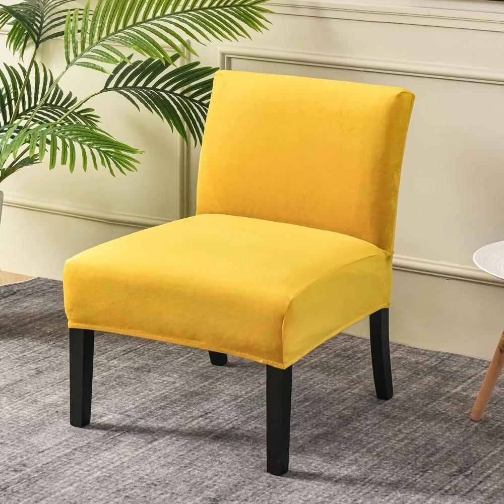 Velvet Armless Chair Cover Solid Color Sofa Stool Slipcover Nordic Accent Stretch Chair Covers Elastic Couch Protector Cover