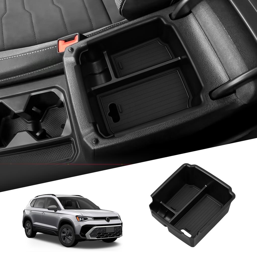 For Volkswagen VW Taos 2025-2025 Auto Center Armrest Storage Box Anti-slip Mat Organizer Tray Car Interior Accessories Black