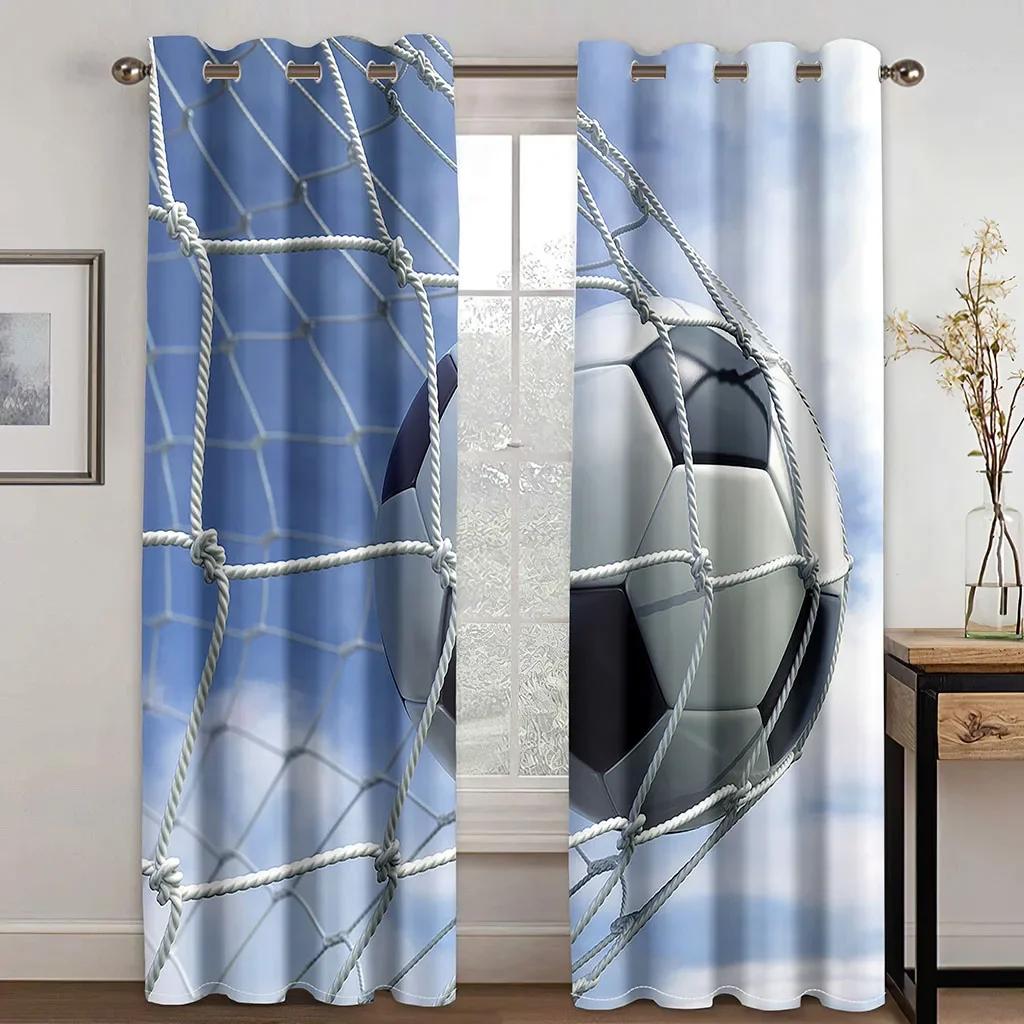 Red White Blue Flag Soccer Curtains Balls Football Design 3D Window Curtains for Living Room Window Treatment Drapes