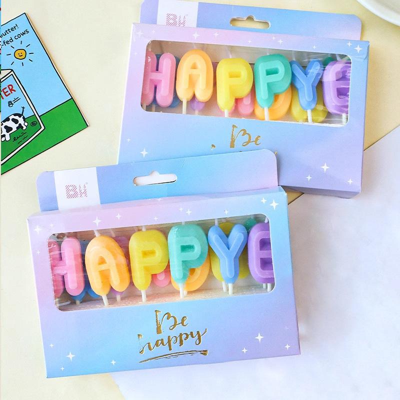 Happy Birthday Macaron Color Candle Birthday Cake Decoration Plug-In Girl Heart Colored Candle