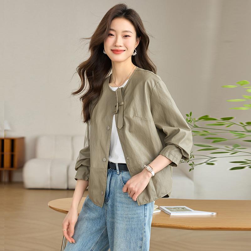 

Модная куртка из кожи с круглым вырезом женская весенне-осенняя новая темпераментная суперкрасивая куртка топ свободный кардиган, стройнящий 2XL светло-зеленый