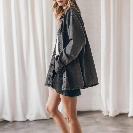 Kadın Kot Gömlekler Oversize Uzun Kollu Düğmeli Ceket Günlük Kot Gömlekler İlkbahar Sonbahar Kıyafetleri