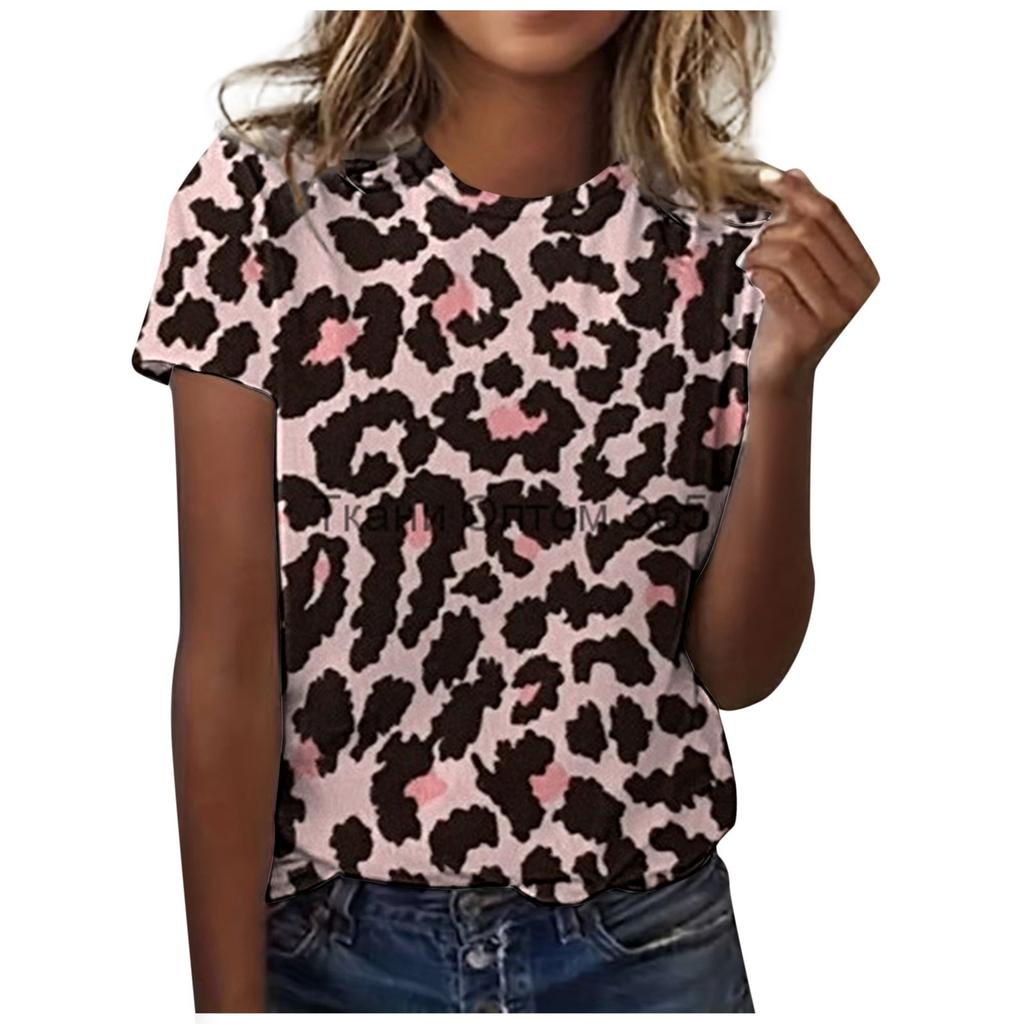 Summer Women's Classic Versatile T-Shirt, Stylish Short-Sleeve Leopard Print Color Block Casual Crew Neck T-Shirt