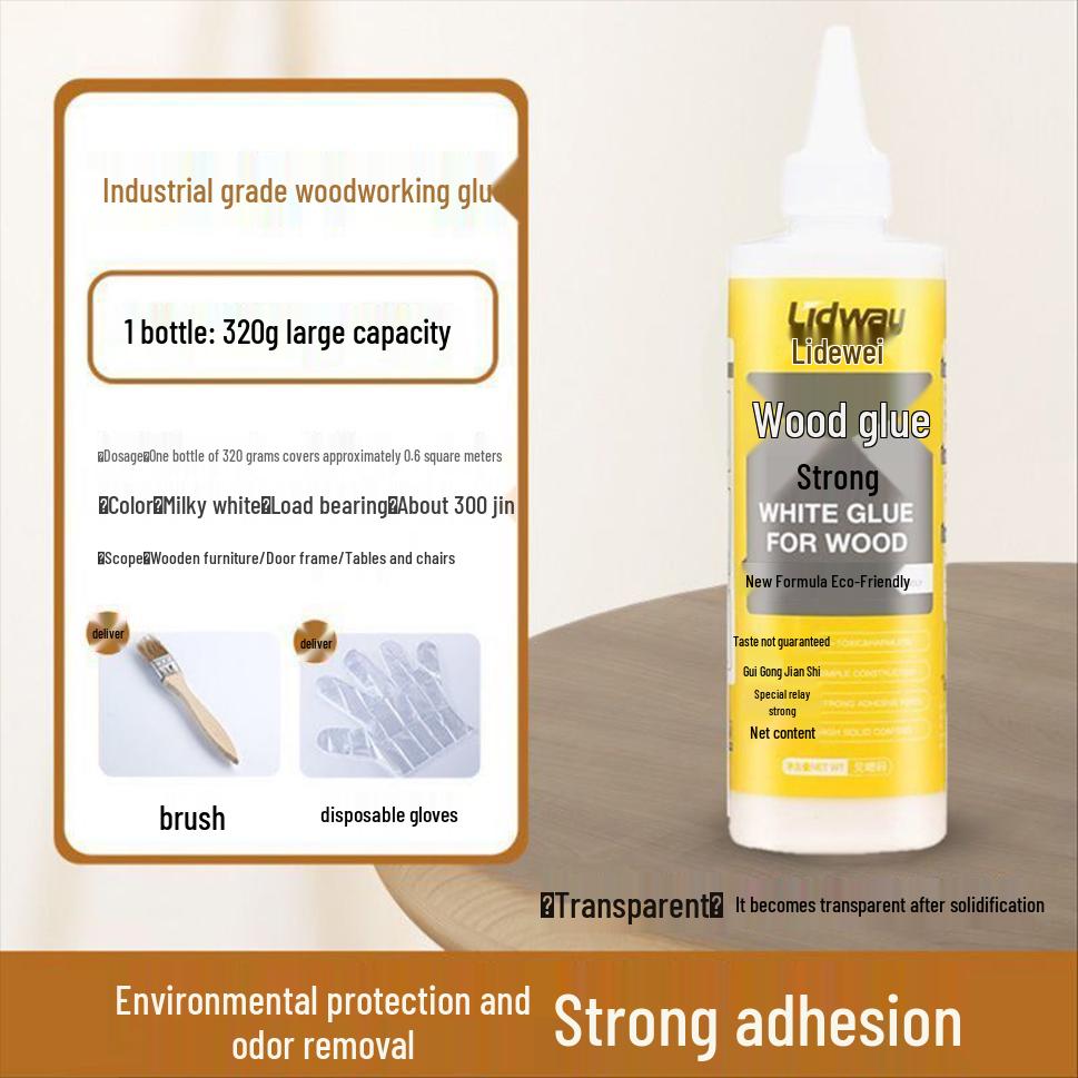 Woodworking Adhesive: White Latex Glue for Solid Wood Furniture, Table and Chair Repair, and Floor Cracks.