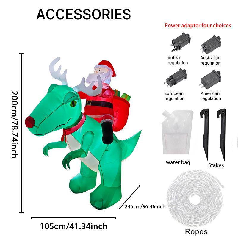 7.8FT LED Inflatable Xmas Yard Decor Santa Riding Dinosaur Christmas Decorations Lawn Garden Supplies Home Ornament Gifts Toy