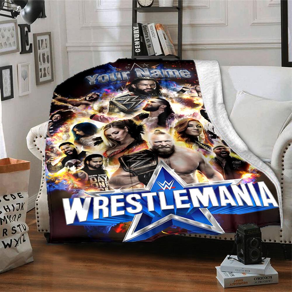 Wrestlemania Customize Text Blanket Lightweight Personalized Blanket Durable Comfort Versatile for Seaside Picnics Sofa Livingroom All-Season Use