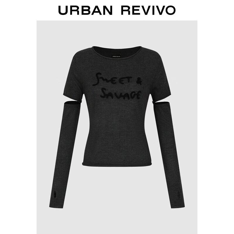 UR Women s Detachable Sleeve Letter Knit Top L
