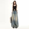 Spring Summer Relaxed Distressed Ripped Burn Vintage Wide Leg Denim Pants For Ladies Casual Pants Oversize Denim Trousers