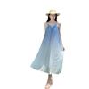 06 French Seaside Holiday Wind Gradual Change Suspender Dress Women's Summer New Long Sleeveless Wave Dress