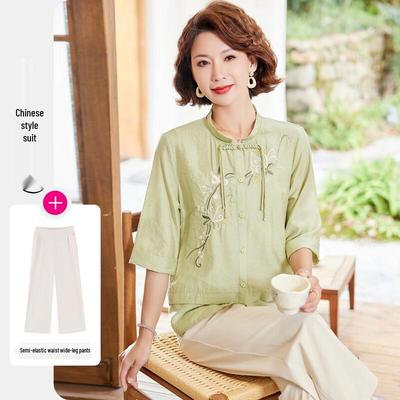 Pastte Summer New Chinese Style Embroidered Top & Pants Set for Women