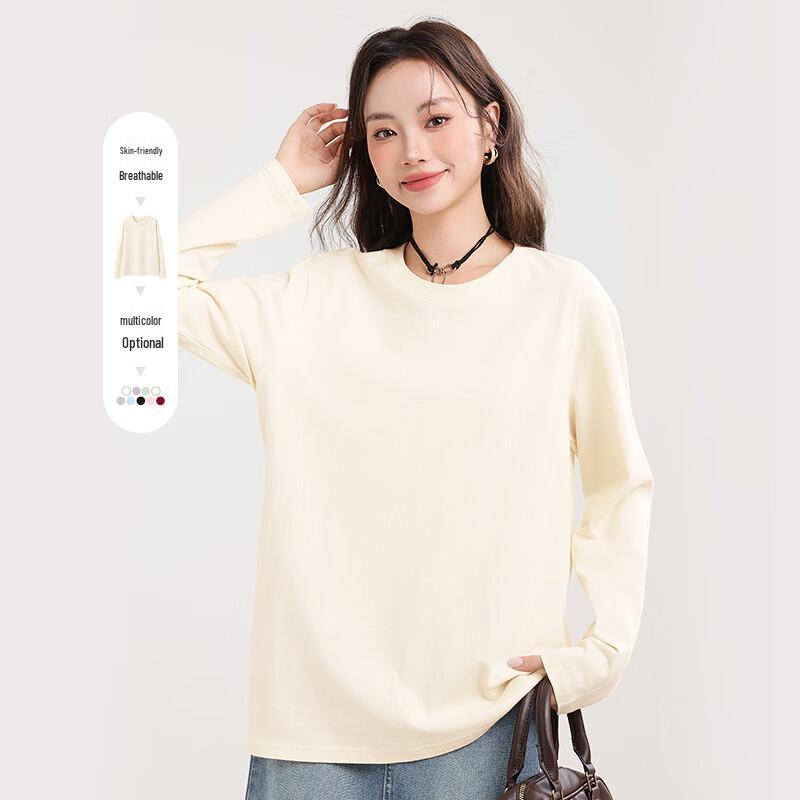 MJ STYLE Women's Loose Fit Pure Cotton Long-Sleeve T-Shirt