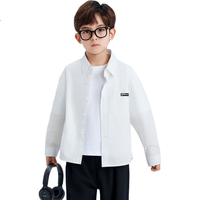 Romon Children's Long Sleeve White Shirt Boys Casual Versatile School Style Spring Autumn 2025 New White 130