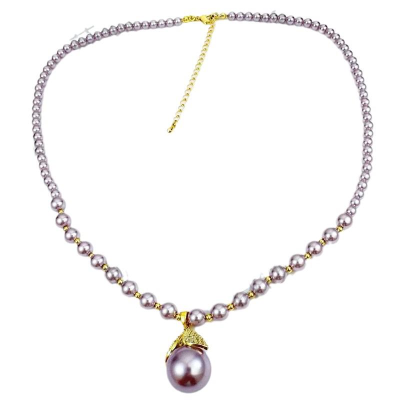 Elegant Purple Bead & Diamond Choker Necklace with Pearls Light Luxury Temperament High-end Earrings