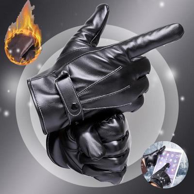 Men's Warm Leather Gloves Cotton Leather Gloves Touch Screen Gloves Outdoor Riding Gloves Waterproof and Windproof