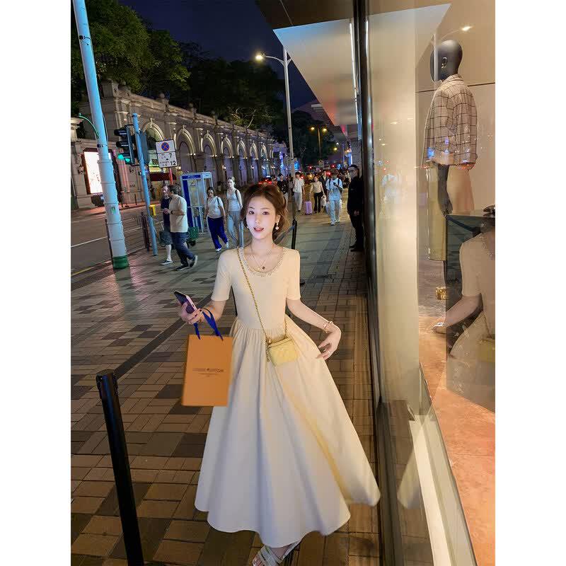 French Style Knitted Patchwork Dress S