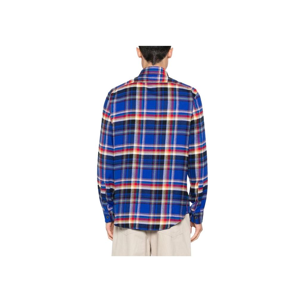 Polo Ralph Lauren Plaid Polo Collar Single-Breasted Long Sleeve Curved Hem Shirt Men Shirts Blue 710918882-001