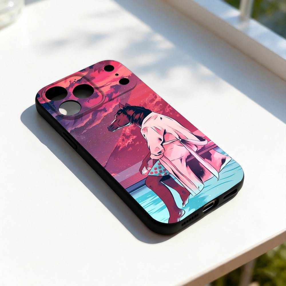 

B-Bojack Funny H-Horseman For iPhone 17,16,15,14,13,12,11,Pro,Max,Plus,E,SE4,Air,Mini Black Soft Cover Phone Case iPhone12