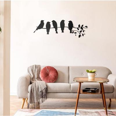 Metal Sculpture Wall Hanging Sign Metal Bird Wall Art - Birds On Branch with Leaves - for Balcony, Garden, Home Decor(Black)
