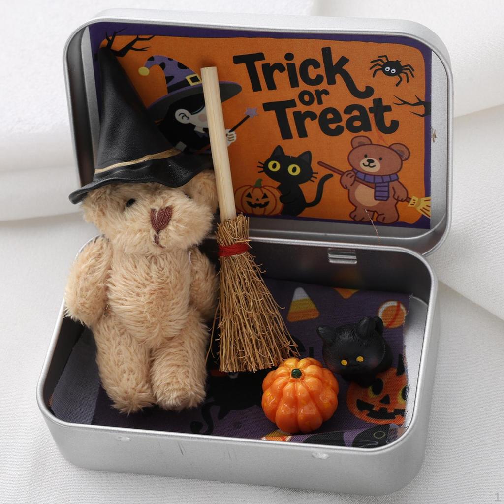 A Box Halloween Decoration Black Cat Pumpkin Ornaments for Boys Girls Mini Witch Broom Stuffed