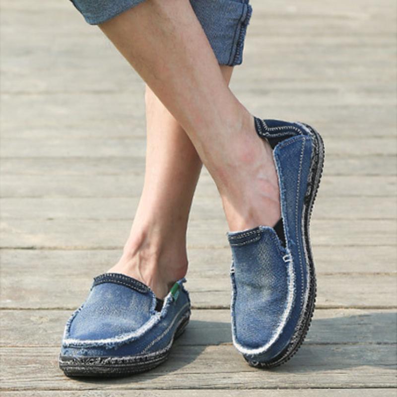 Retro Distressed Men's Canvas Shoes Youth Fashion Lazy Washed Denim Shoes