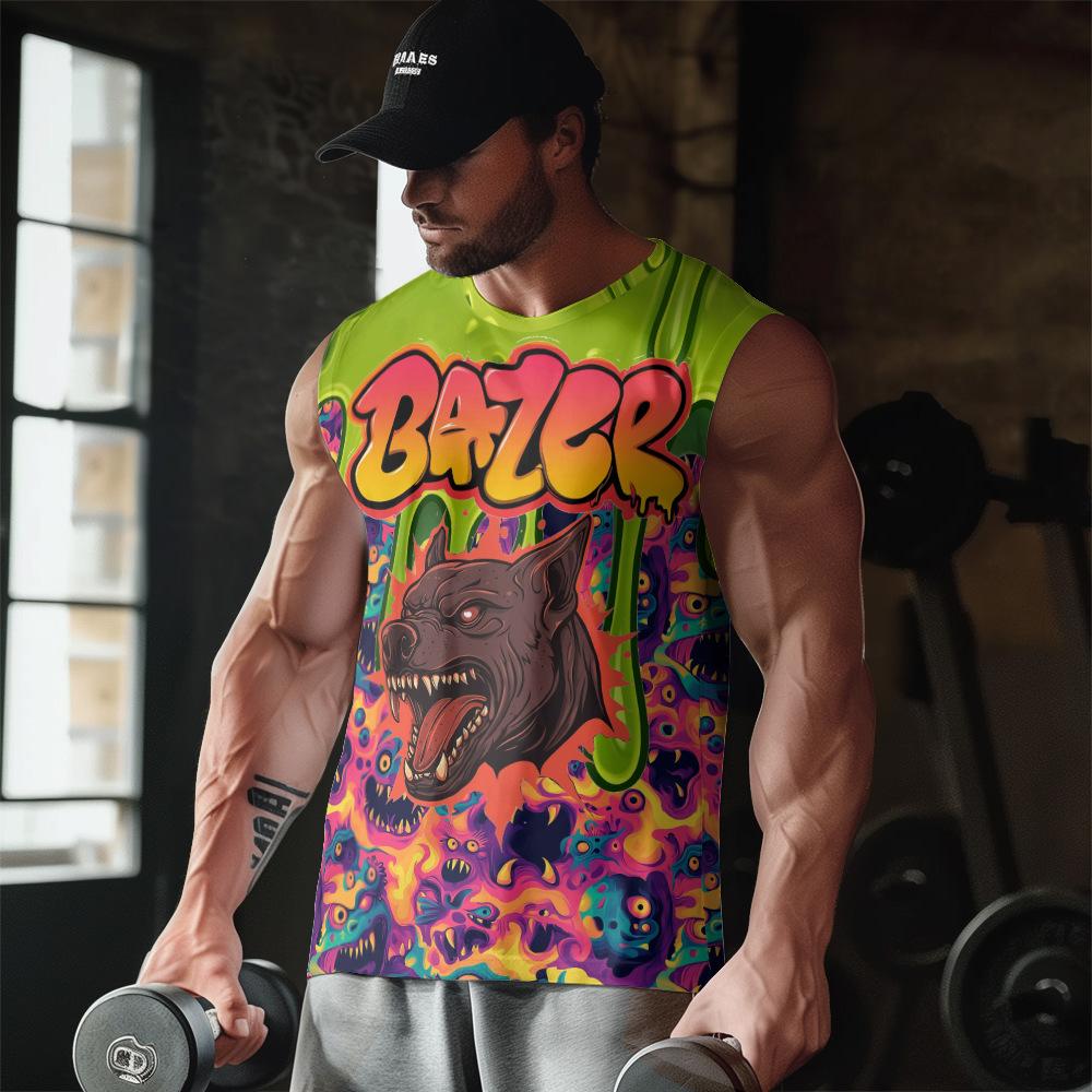 

Summer Round Neck 3D Creative Cartoon Patterns Printed Top Fashionable Casual Sleeveless Vest Men s T-shirts XS