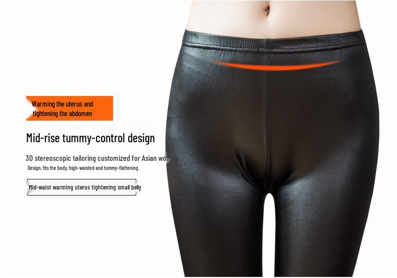 2024 Women's Stretch Faux Leather Pants: Thickened, Elastic Waist, Velvet Lined, Gusseted Leggings