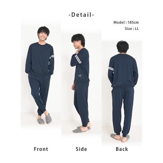 [ON NISHIKI] Men's Sweatshirt, Top and Bottom Set, Long Sleeve, 35% Cotton, Pajamas, Large Size, Spring, Autumn, Mini Fleece, Room Wear Setup, Long