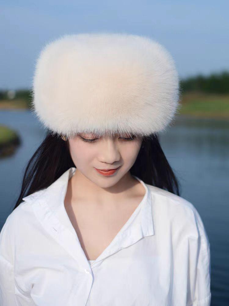 Fox skin flat-bottomed hat female autumn and winter cotton hat thickened fluff warm ear protection fairy thickened princess hat