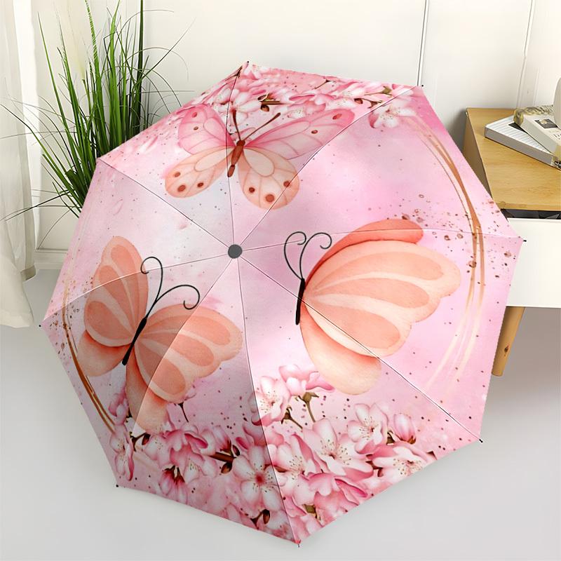 1pc Butterfly Pink Automatic Folding Umbrella - Portable Collapsible 8-Rib Umbrella for All Seasons yy251119207