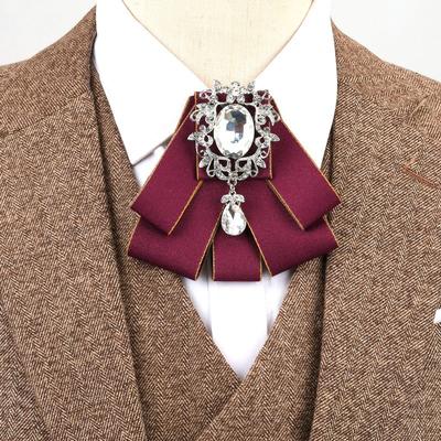 Hand-made Man New Retro Rhinestone Ribbon Bow Tie Diamond Brooch Women's Shirt Collar Solid Business Office Pattern Neckties