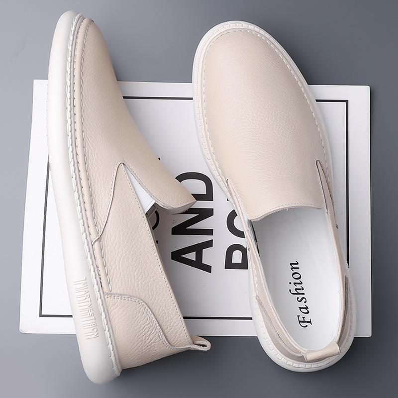 

Первый слой из натуральной кожи, летние мужские туфли, одна педаль, белые туфли, мягкая подошва, мягкие поверхности, повседневная модная обувь Doudou 44