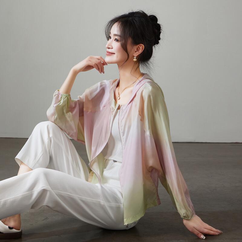 SOFSIL Women s Silk Hooded Printed Jacket L