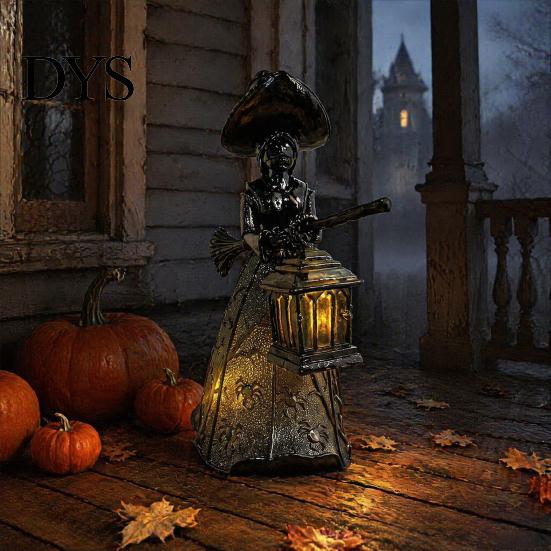 Spooky Witch Light Halloween Lamp Decoration, Gothic Holding Lantern Light, Party Ornaments Battery Powered Decorative for Home Office Porch