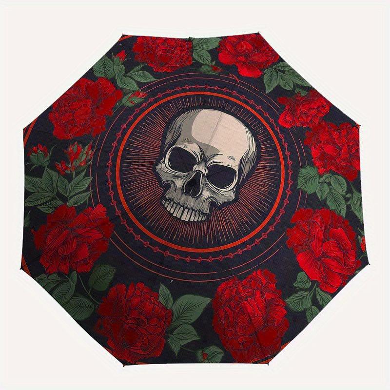 Day of the Dead Skull & Roses Circular Wall ArtUmbrella with Cute Design, Portable 3-Fold Compact Umbrella for Men & Women, Valentine's Day Mother's D