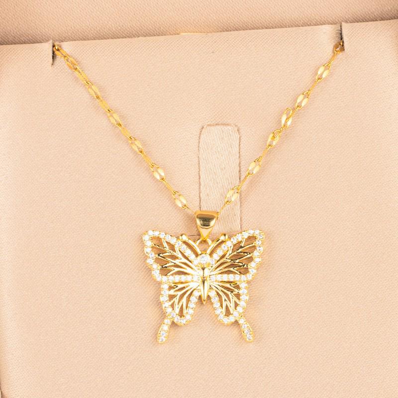 Exquisite Micro-Inlaid Full Diamond Real Gold Titanium Steel Necklace - Women's Luxury Clavicle Chain