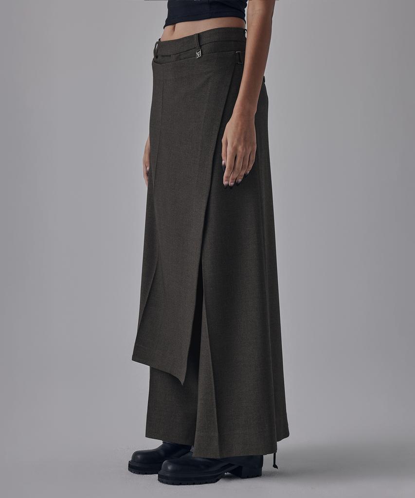 Teulimingbeodeu Side Buckle Wrap Skirt Pants [ Brown ]